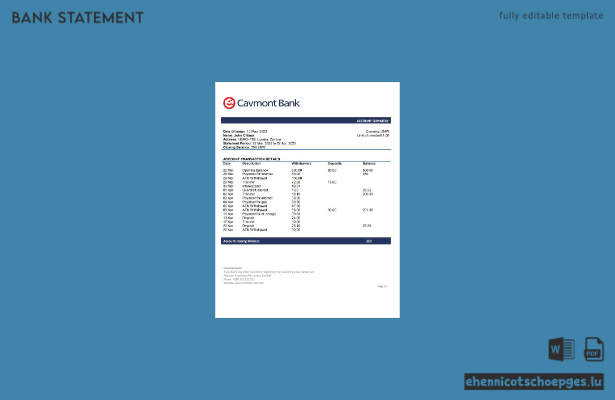 Zambia Cavmont Bank Kontoauszug – Beispielvorschau